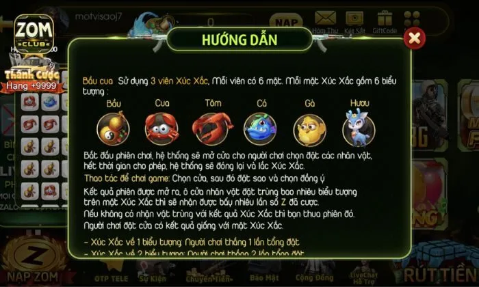 Bầu cua Zomclub Quy ước thắng thua trong game cần biết khi nhân vốn